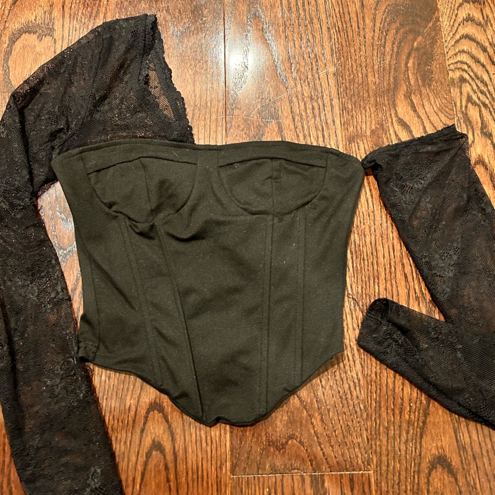 Black Lace Sleeve Corset Top